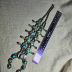 Old Blue Turquoise Squash Blossom Necklace: Old Pawn Sterling Silver  JN 815