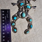 Old Blue Turquoise Squash Blossom Necklace: Old Pawn Sterling Silver  JN 815
