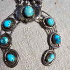 Old Blue Turquoise Squash Blossom Necklace: Old Pawn Sterling Silver  JN 815