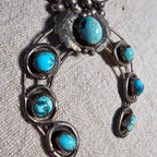 Old Blue Turquoise Squash Blossom Necklace: Old Pawn Sterling Silver  JN 815