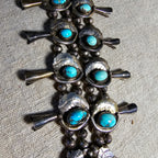 Old Blue Turquoise Squash Blossom Necklace: Old Pawn Sterling Silver  JN 815