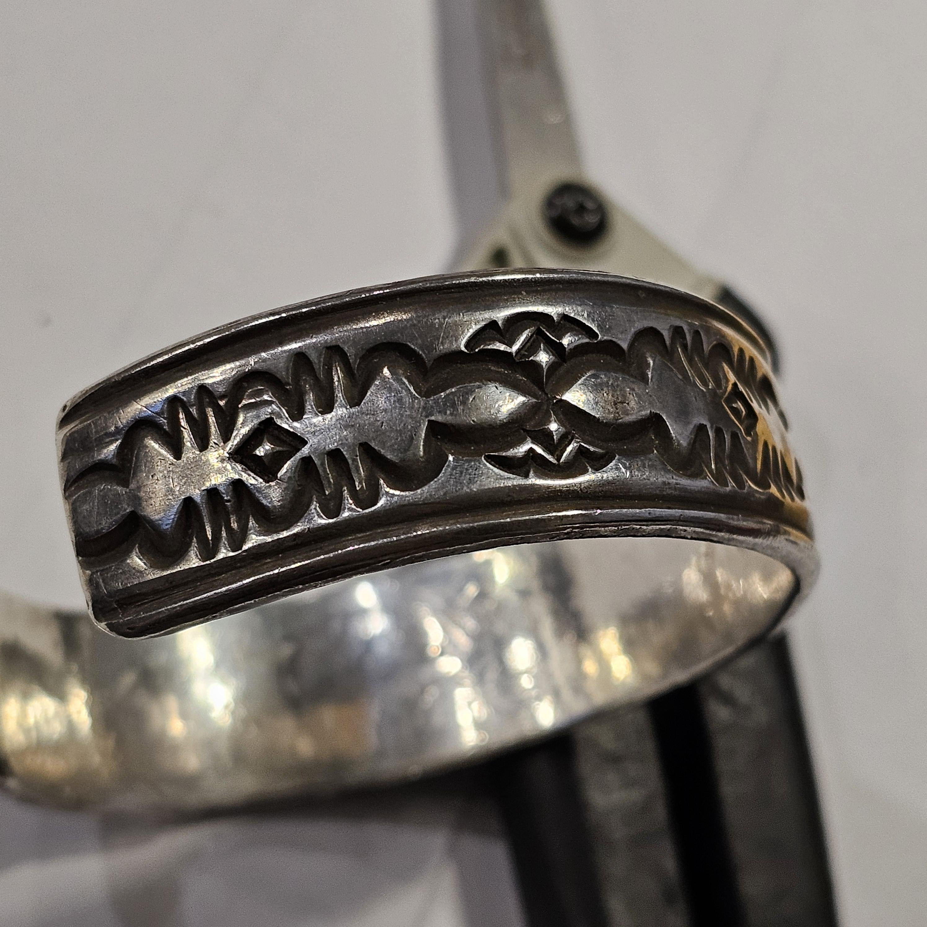 Deep Punchwork  Decorated Vintage Larger Cuff Native Sterling Old Pawn fits 8" wrist  JB 913