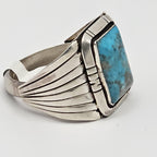 Blue Turquoise with Detailed Silver Shank Vintage Sterling Man Ring Size 12 Old Pawn JR 892