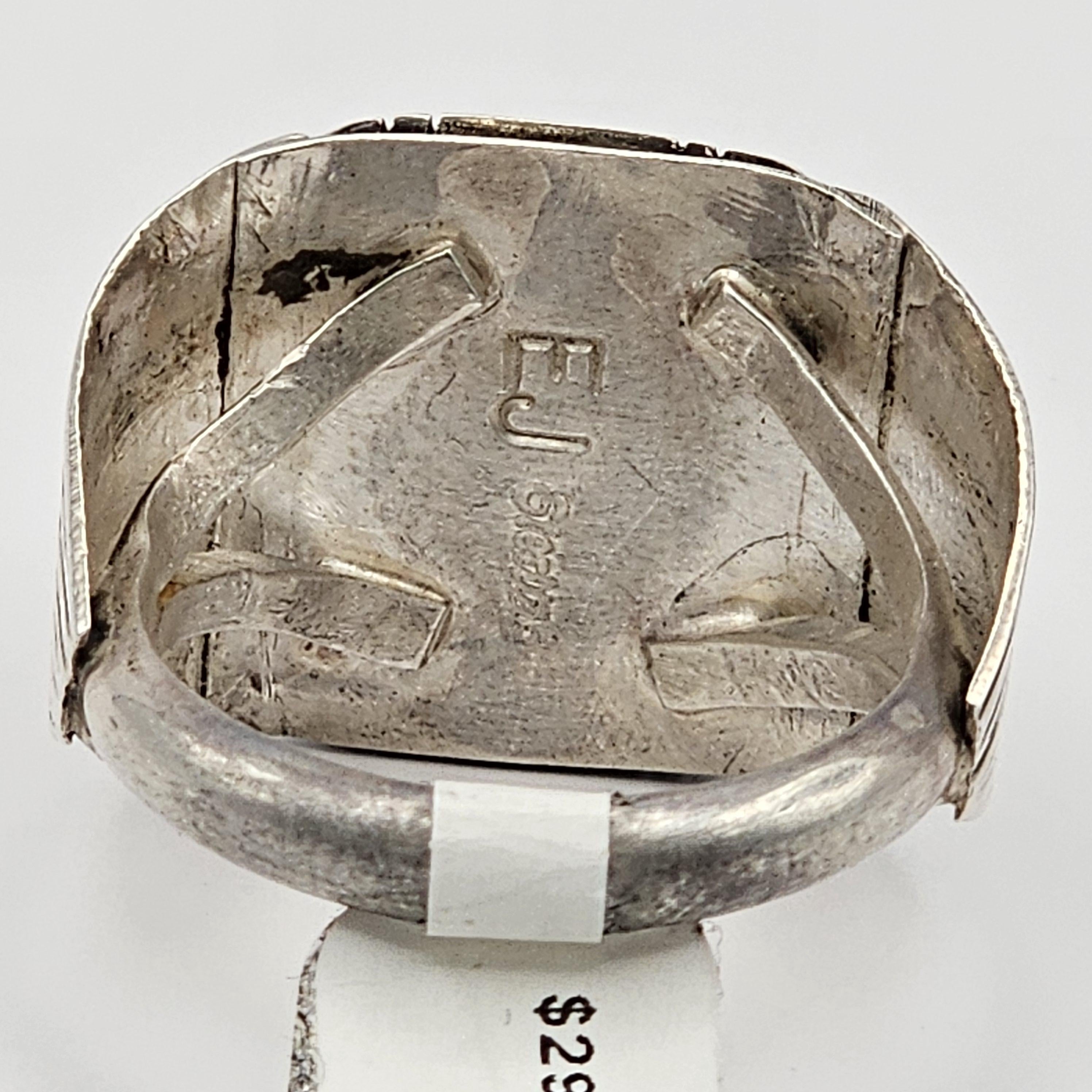 Blue Turquoise with Detailed Silver Shank Vintage Sterling Man Ring Size 12 Old Pawn JR 892