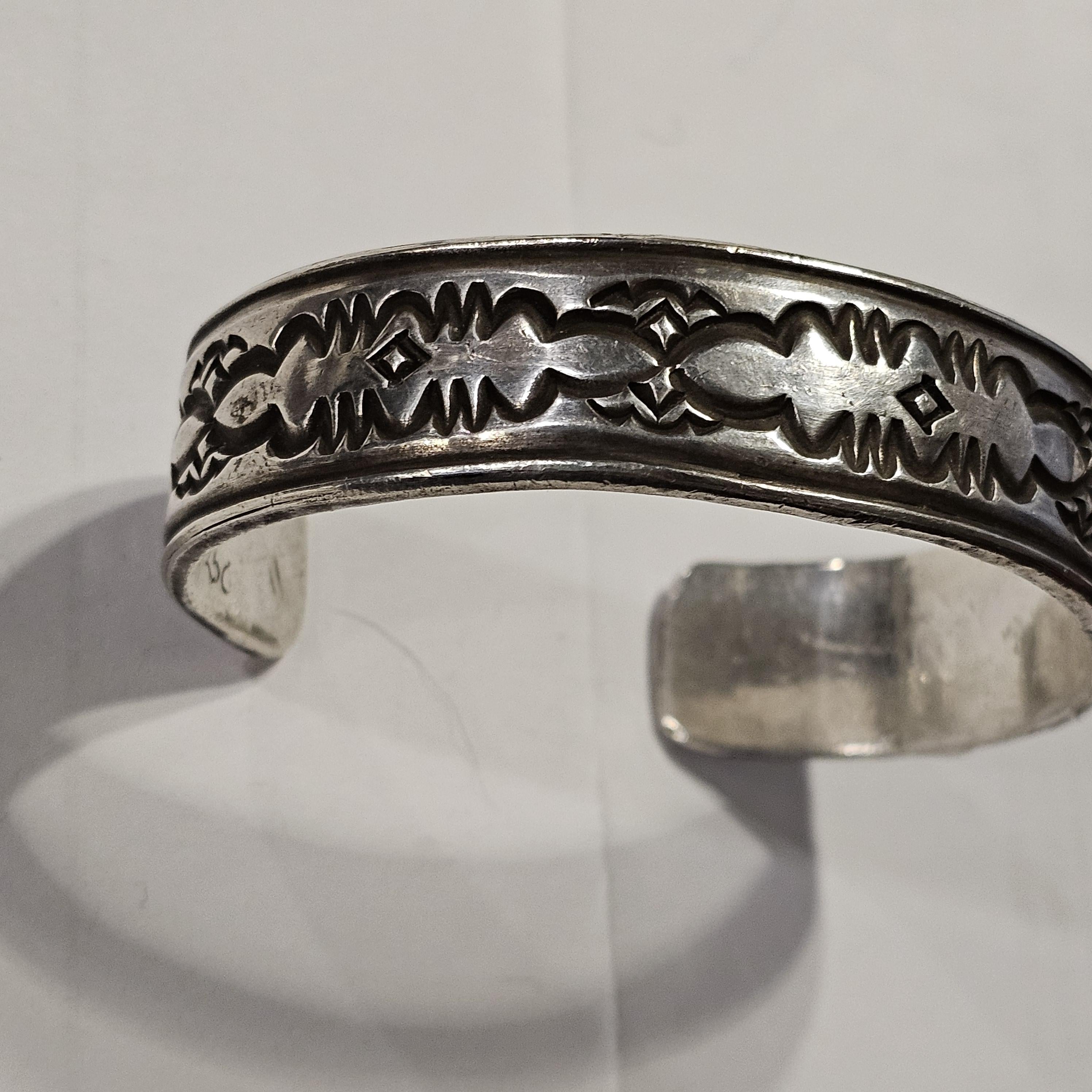 Deep Punchwork  Decorated Vintage Larger Cuff Native Sterling Old Pawn fits 8" wrist  JB 913