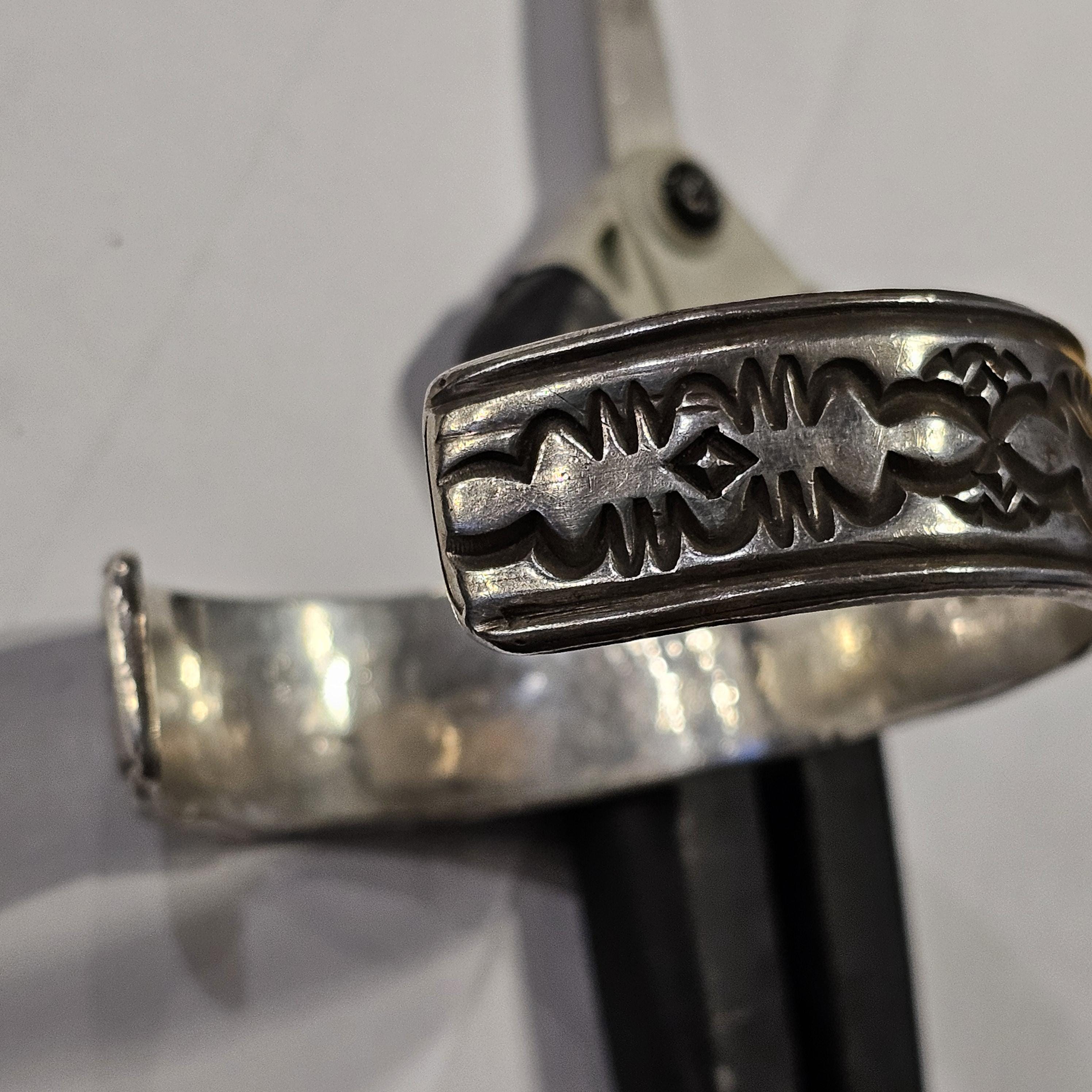 Deep Punchwork  Decorated Vintage Larger Cuff Native Sterling Old Pawn fits 8" wrist  JB 913