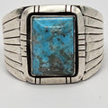 Blue Turquoise with Detailed Silver Shank Vintage Sterling Man Ring Size 12 Old Pawn JR 892