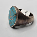 Vintage Zuni Turquoise Sterling Silver Fishscale Inlay (Size 10.5)  JR 86