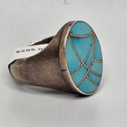 Vintage Zuni Turquoise Sterling Silver Fishscale Inlay (Size 10.5)  JR 86