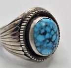 Spiderweb Turquoise with Silver Wings Vintage Sterling Man Ring Size 11 1/2 Old Pawn. JR 126
