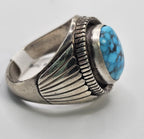 Spiderweb Turquoise with Silver Wings Vintage Sterling Man Ring Size 11 1/2 Old Pawn. JR 126