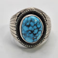 Spiderweb Turquoise with Silver Wings Vintage Sterling Man Ring Size 11 1/2 Old Pawn. JR 126