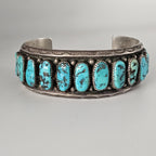Vintage Sleeping Beauty Turquoise Sterling Silver Navajo Cuff Bracelet 7" wrist JB 948