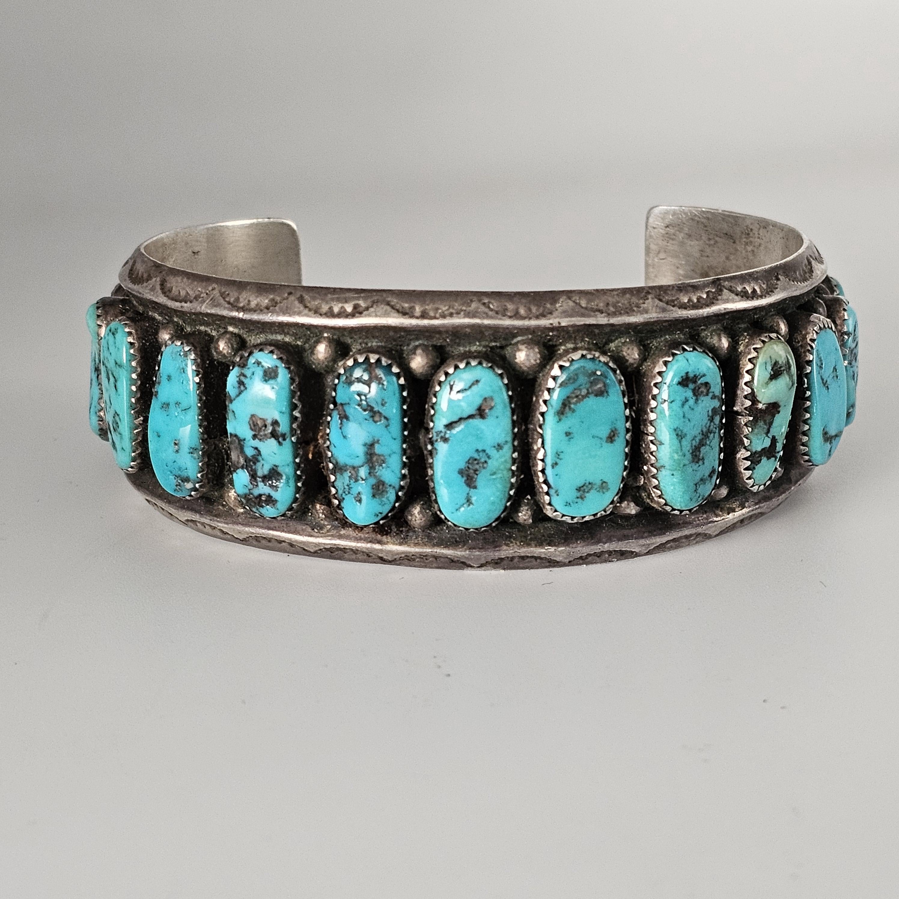 Vintage Sleeping Beauty Turquoise Sterling Silver Navajo Cuff Bracelet 7" wrist JB 948