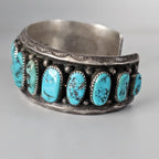 Vintage Sleeping Beauty Turquoise Sterling Silver Navajo Cuff Bracelet 7" wrist JB 948