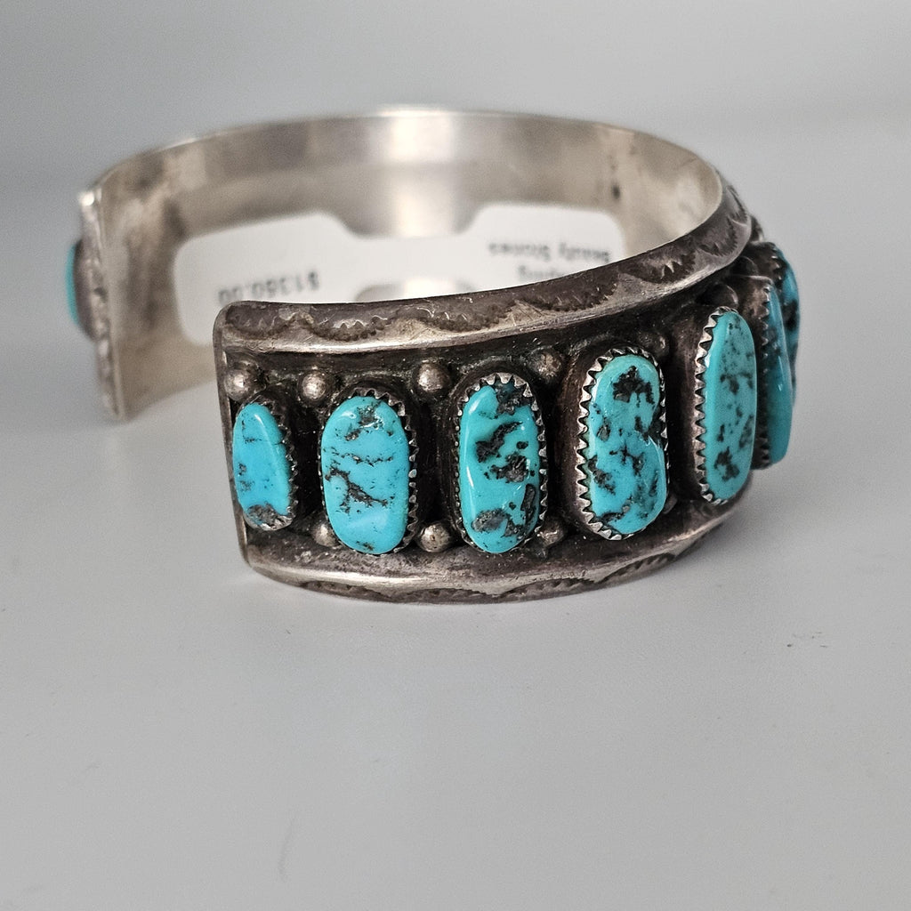 Vintage Sleeping Beauty Turquoise Sterling Silver Navajo Cuff Bracelet 7" wrist JB 948