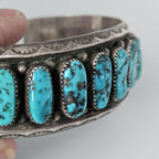 Vintage Sleeping Beauty Turquoise Sterling Silver Navajo Cuff Bracelet 7" wrist JB 948