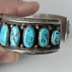 Vintage Sleeping Beauty Turquoise Sterling Silver Navajo Cuff Bracelet 7" wrist JB 948