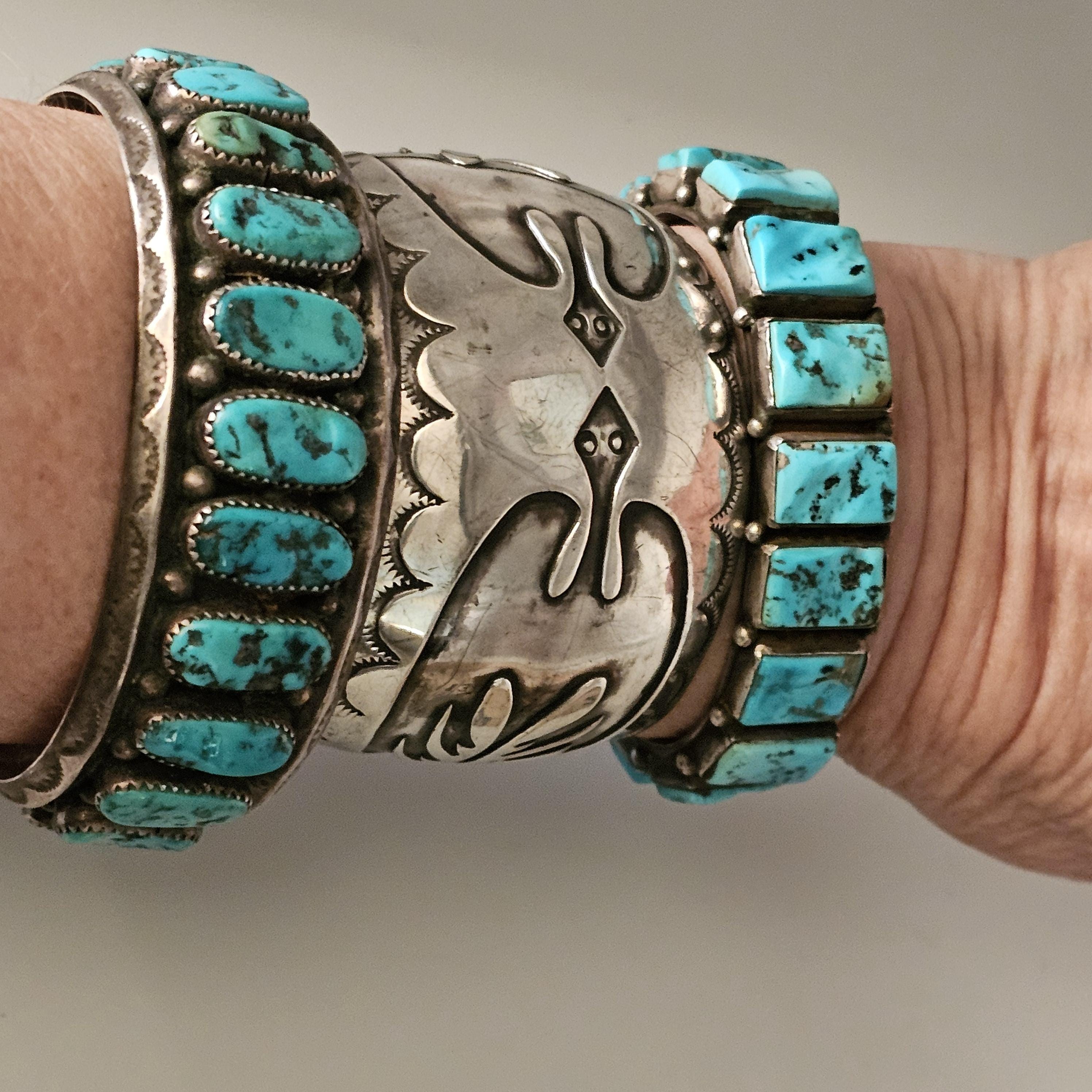 Vintage Sleeping Beauty Turquoise Sterling Silver Navajo Cuff Bracelet 7" wrist JB 948