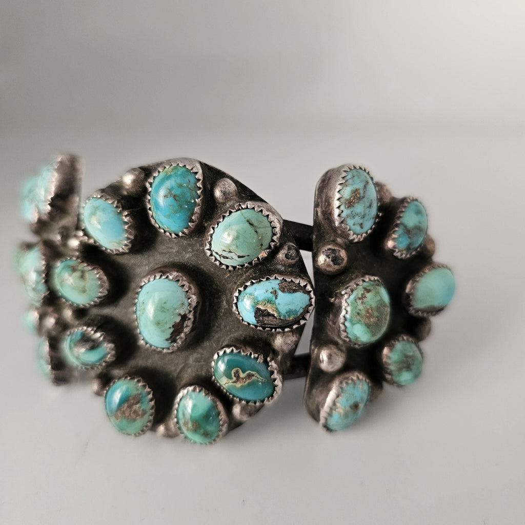 Big Old Zuni Cluster Natural Turquoise Vintage Native Cuff Old Pawn fits 7" wrist JB 957