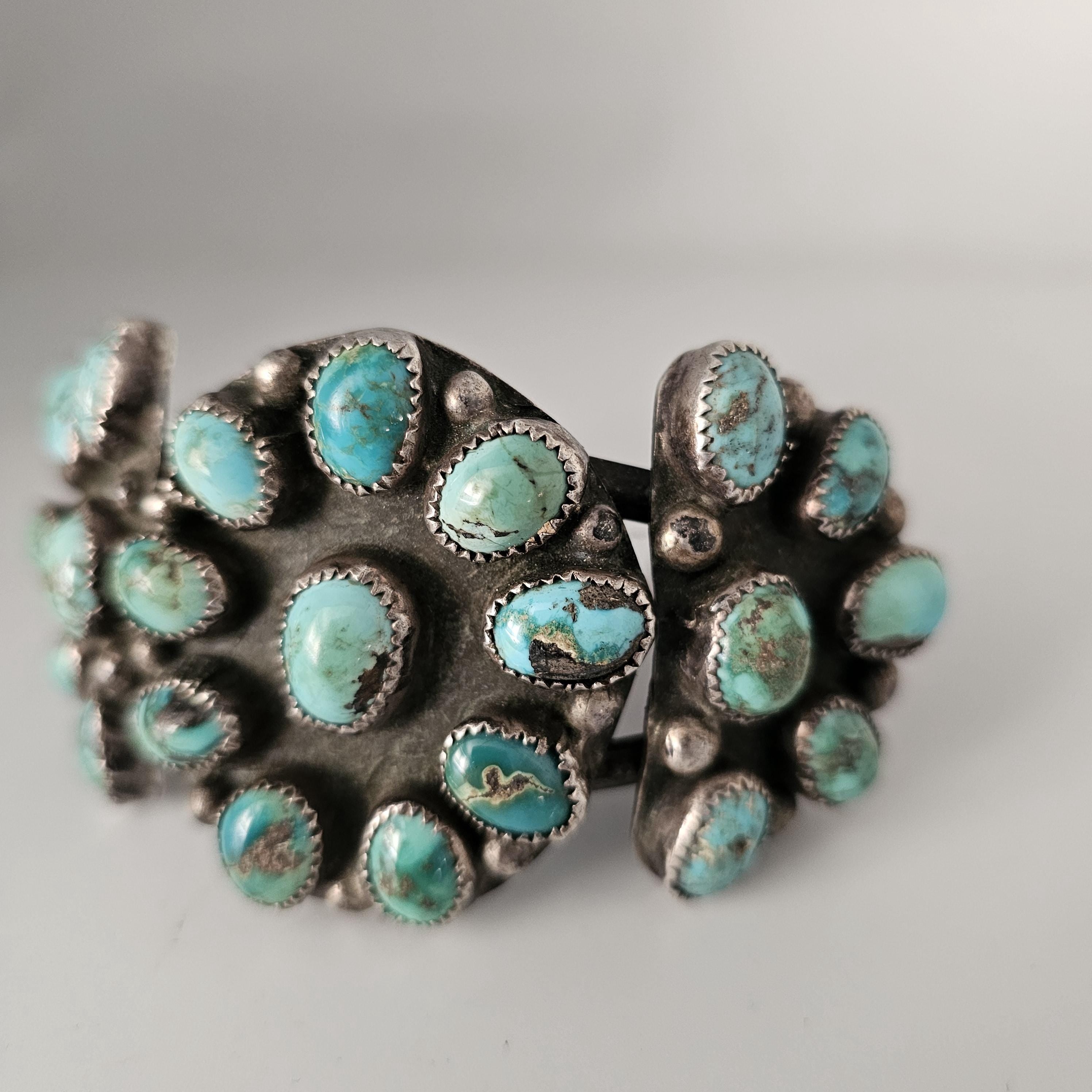 Big Old Zuni Cluster Natural Turquoise Vintage Native Cuff Old Pawn fits 7" wrist JB 957