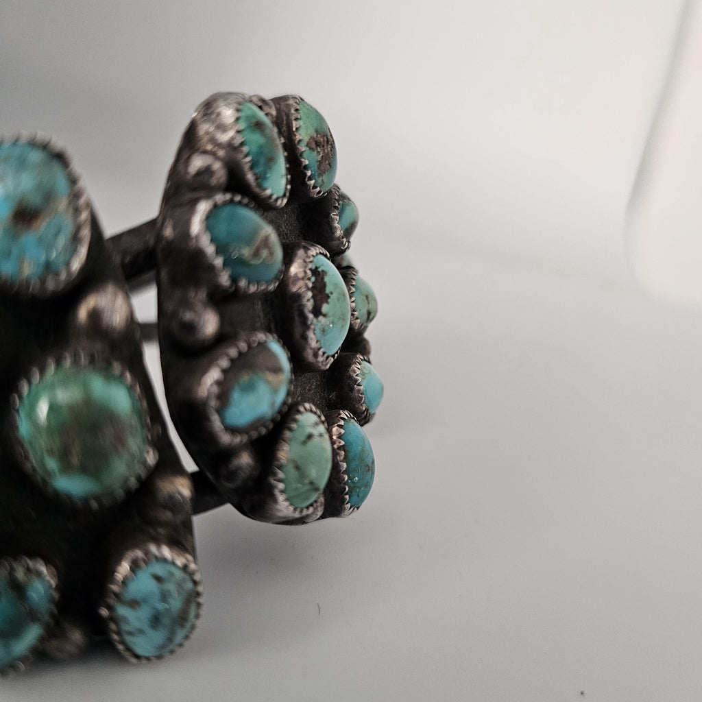 Big Old Zuni Cluster Natural Turquoise Vintage Native Cuff Old Pawn fits 7" wrist JB 957