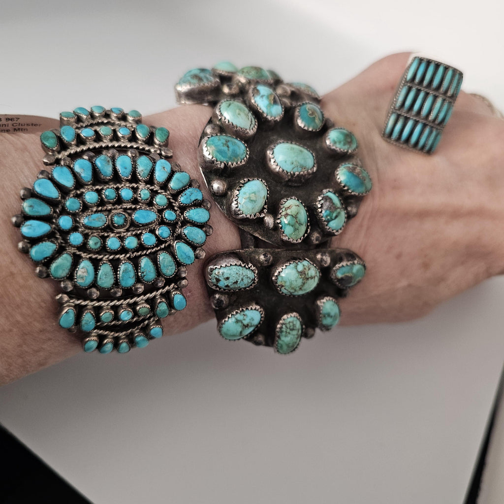 Big Old Zuni Cluster Natural Turquoise Vintage Native Cuff Old Pawn fits 7" wrist JB 957