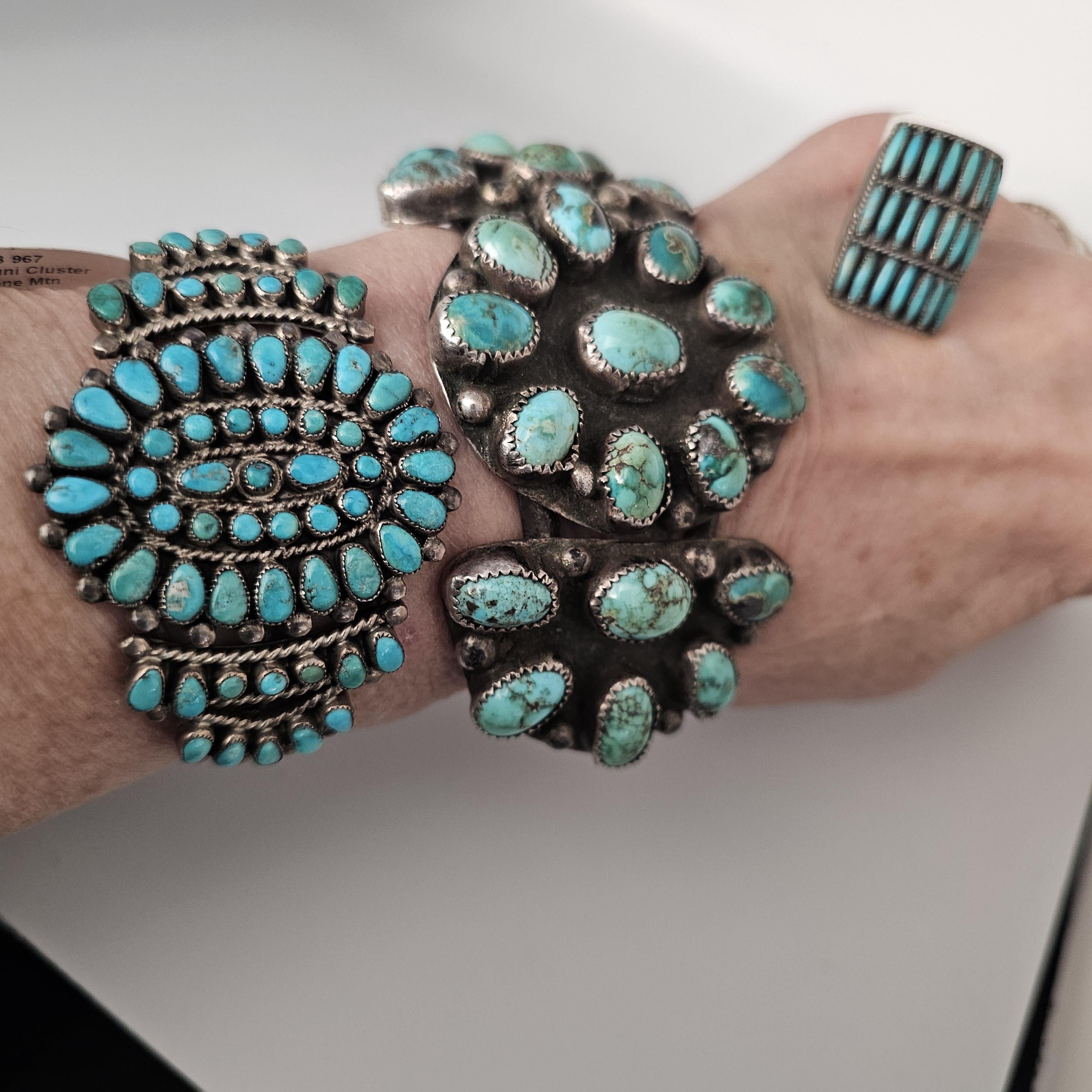 Big Old Zuni Cluster Natural Turquoise Vintage Native Cuff Old Pawn fits 7" wrist JB 957
