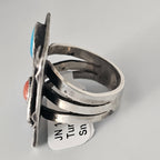 Snake Ring Turquoise and Coral Sterling Native Size 8 3/4 Old Pawn JR 161