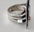 Snake Ring Turquoise and Coral Sterling Native Size 8 3/4 Old Pawn JR 161