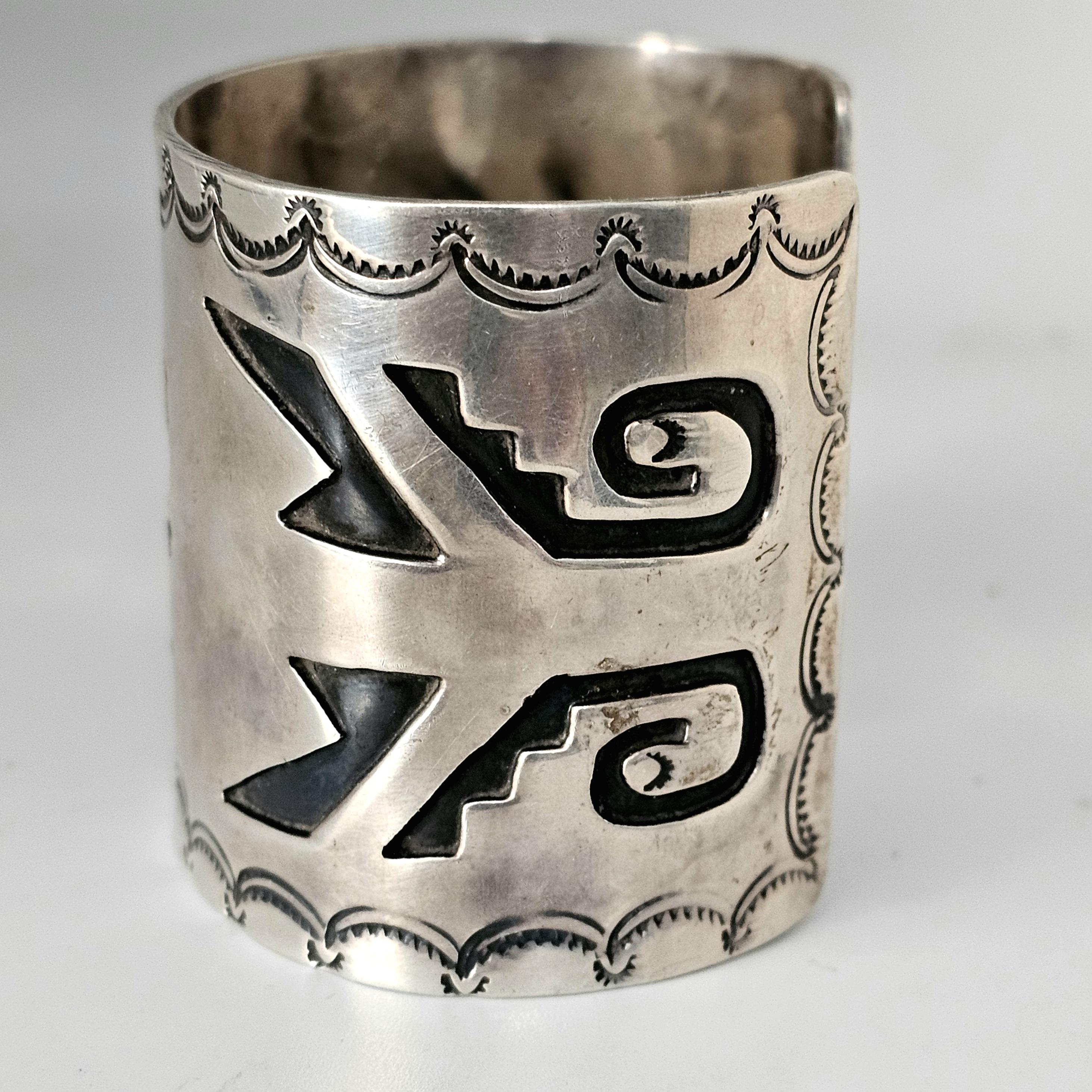Hopi Knifewing Wide Vintage Cuff Sterling Old Pawn fits 7 1/4" wrist. JB 14