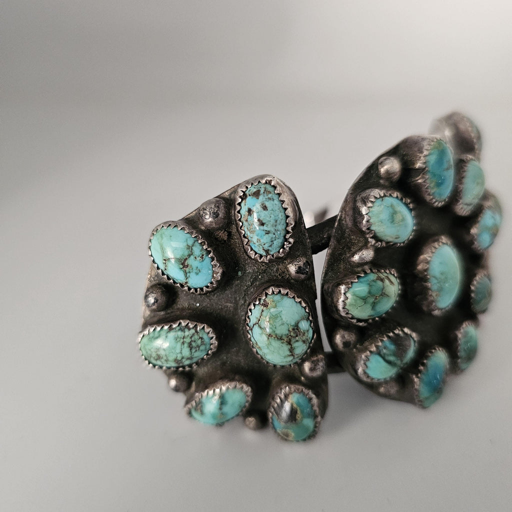 Big Old Zuni Cluster Natural Turquoise Vintage Native Cuff Old Pawn fits 7" wrist JB 957