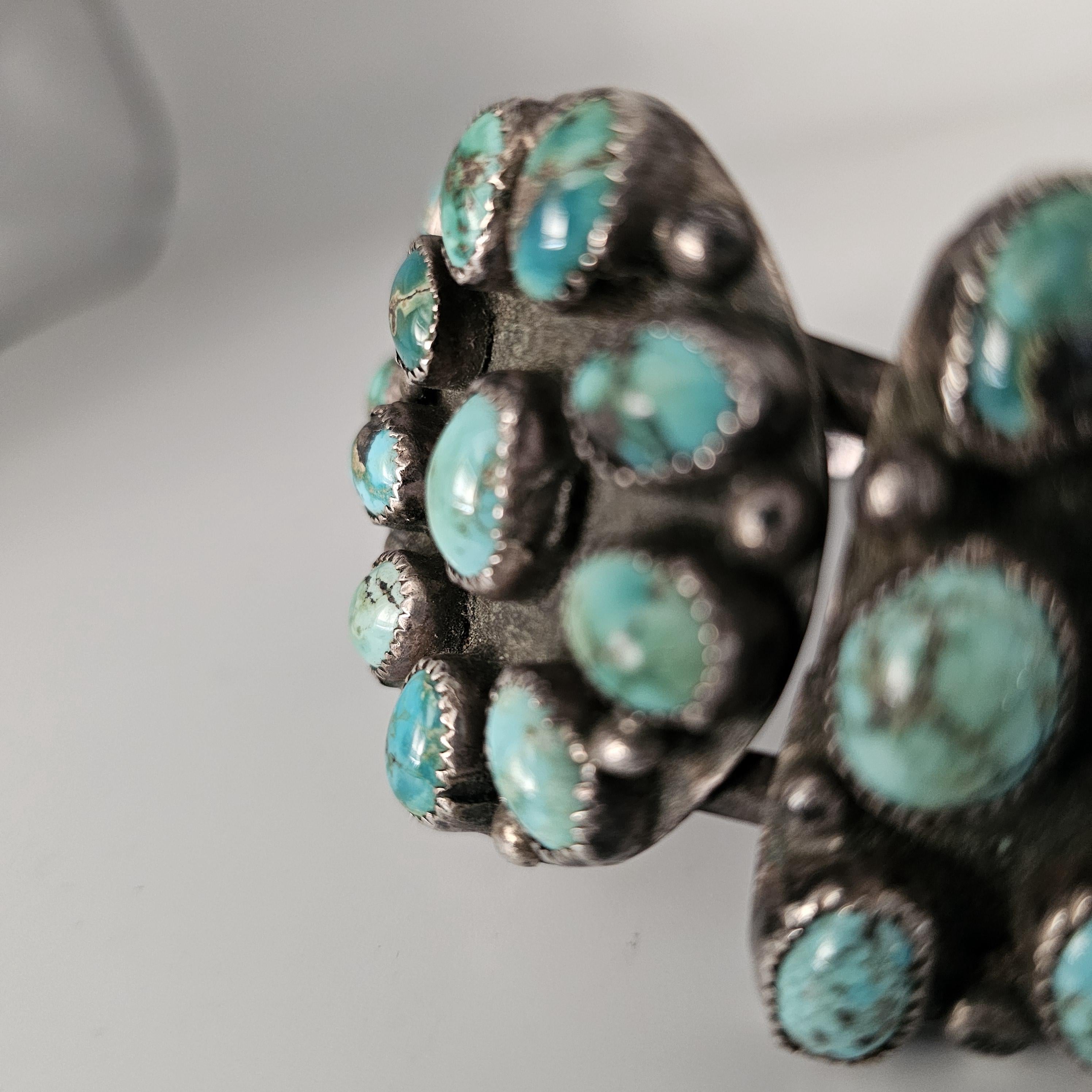 Big Old Zuni Cluster Natural Turquoise Vintage Native Cuff Old Pawn fits 7" wrist JB 957