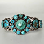 1920s Zuni Ingot Silver and Turquoise Native Cuff Bracelet Coin Silver. 7 1/2" wrist. JB 973