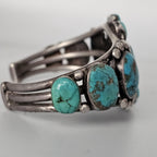 1920s Zuni Ingot Silver and Turquoise Native Cuff Bracelet Coin Silver. 7 1/2" wrist. JB 973