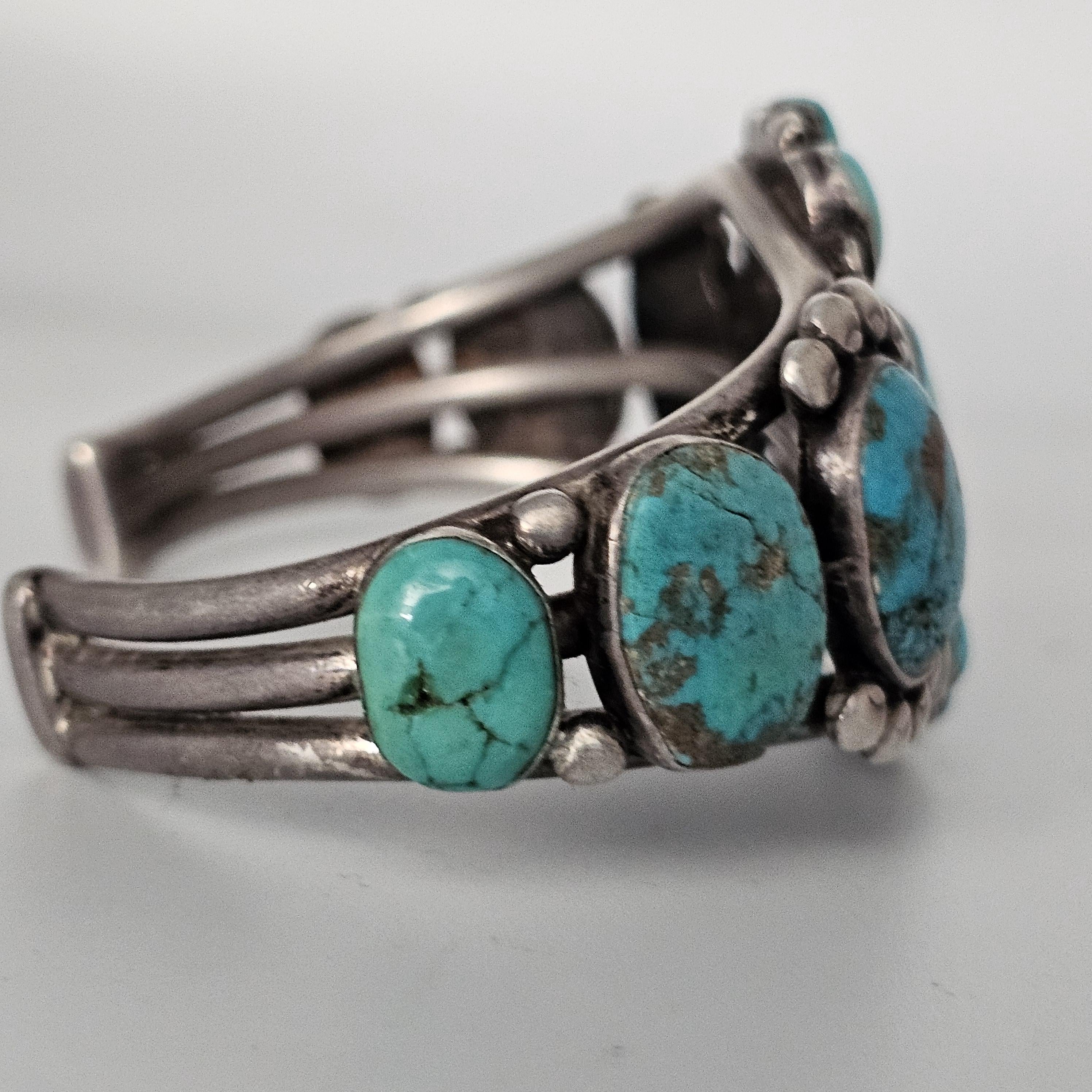 1920s Zuni Ingot Silver and Turquoise Native Cuff Bracelet Coin Silver. 7 1/2" wrist. JB 973