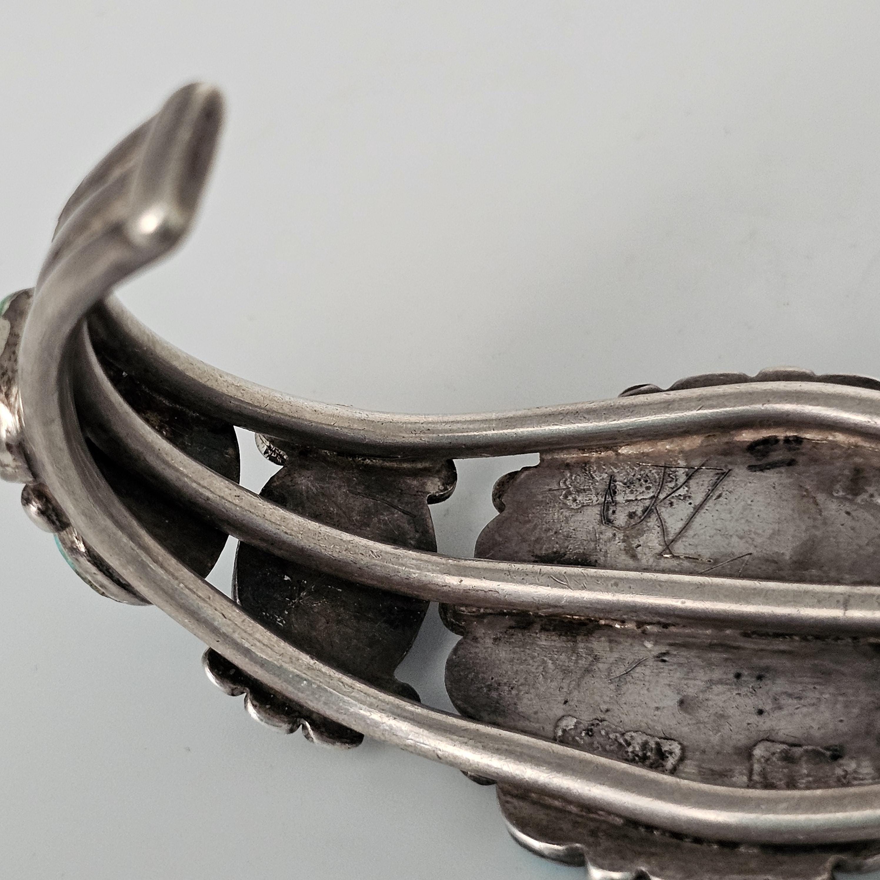 1920s Zuni Ingot Silver and Turquoise Native Cuff Bracelet Coin Silver. 7 1/2" wrist. JB 973