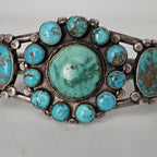 1920s Zuni Ingot Silver and Turquoise Native Cuff Bracelet Coin Silver. 7 1/2" wrist. JB 973