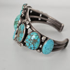 1920s Zuni Ingot Silver and Turquoise Native Cuff Bracelet Coin Silver. 7 1/2" wrist. JB 973