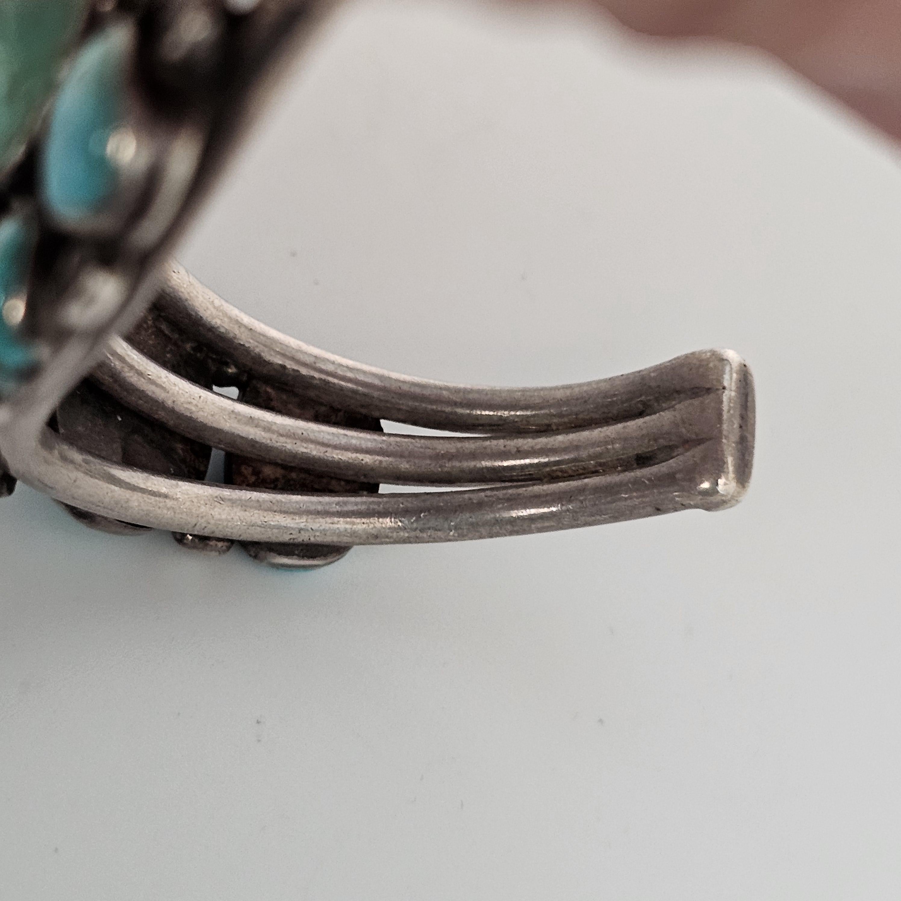 1920s Zuni Ingot Silver and Turquoise Native Cuff Bracelet Coin Silver. 7 1/2" wrist. JB 973