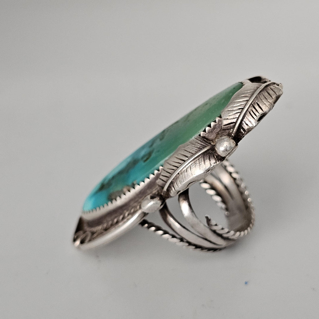 Blue Gem Turquoise Vintage Statement Ring, Size 8.5, Old Pawn JR 183