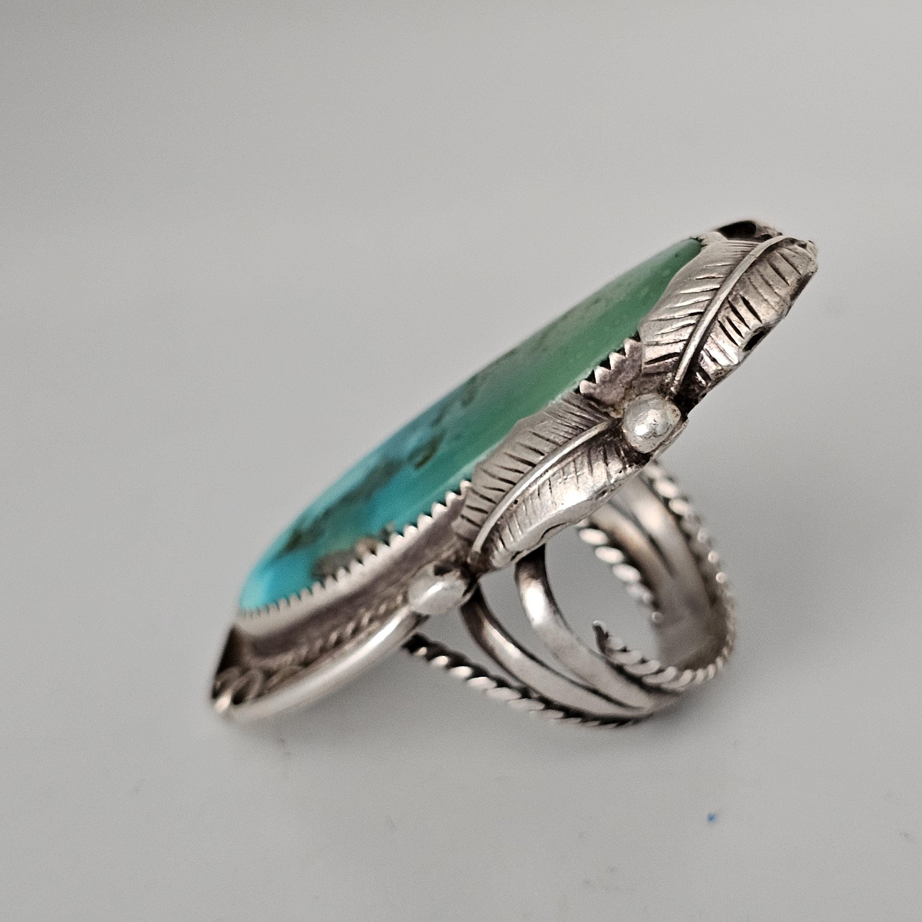 Blue Gem Turquoise Vintage Statement Ring, Size 8.5, Old Pawn JR 183