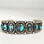 Ingot Greg Lewis Silver and Turquoise Native Cuff Bracelet Old Pawn Coin Silver. 7" wrist. JB 972