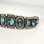 Ingot Greg Lewis Silver and Turquoise Native Cuff Bracelet Old Pawn Coin Silver. 7" wrist. JB 972