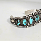 Ingot Greg Lewis Silver and Turquoise Native Cuff Bracelet Old Pawn Coin Silver. 7" wrist. JB 972