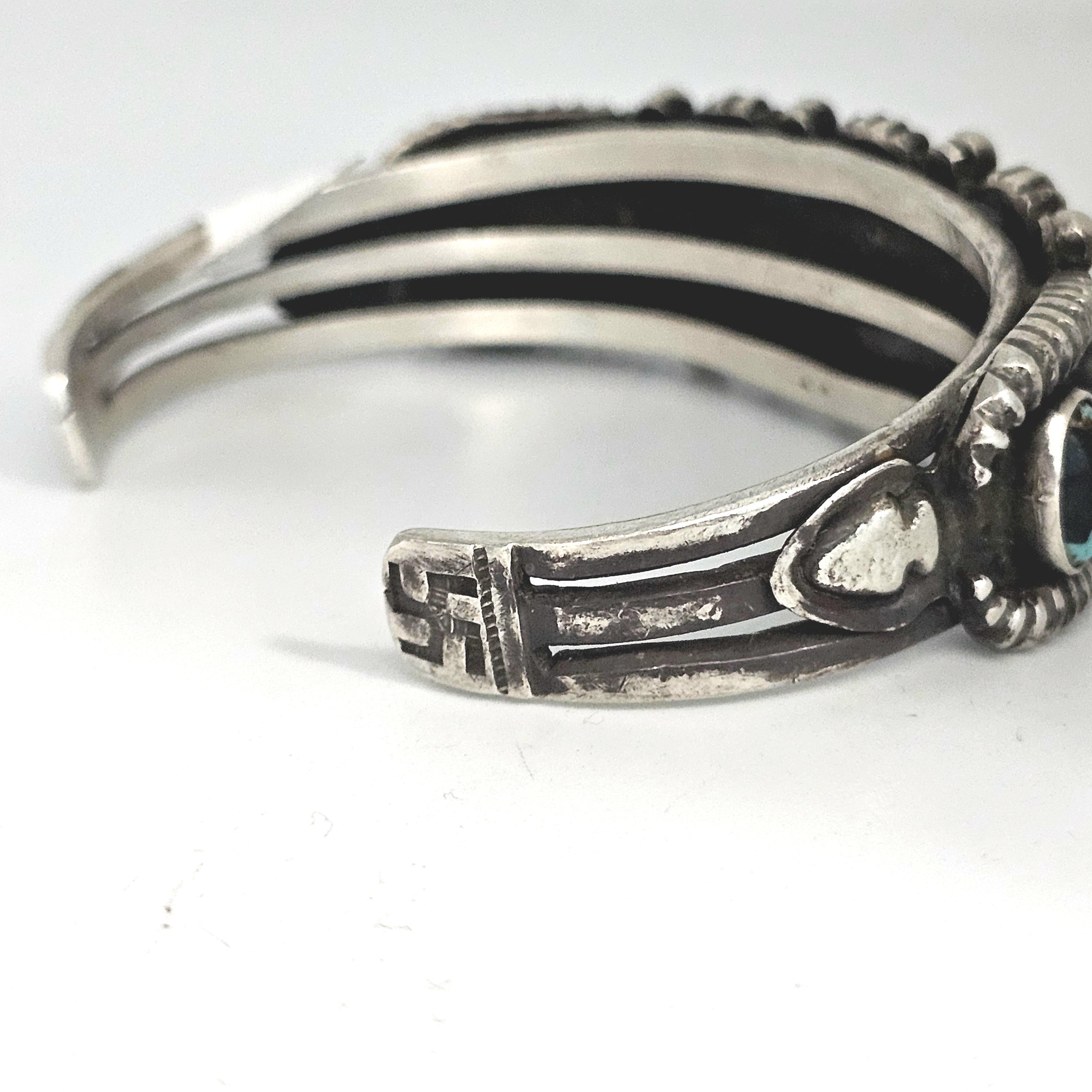 Ingot Greg Lewis Silver and Turquoise Native Cuff Bracelet Old Pawn Coin Silver. 7" wrist. JB 972