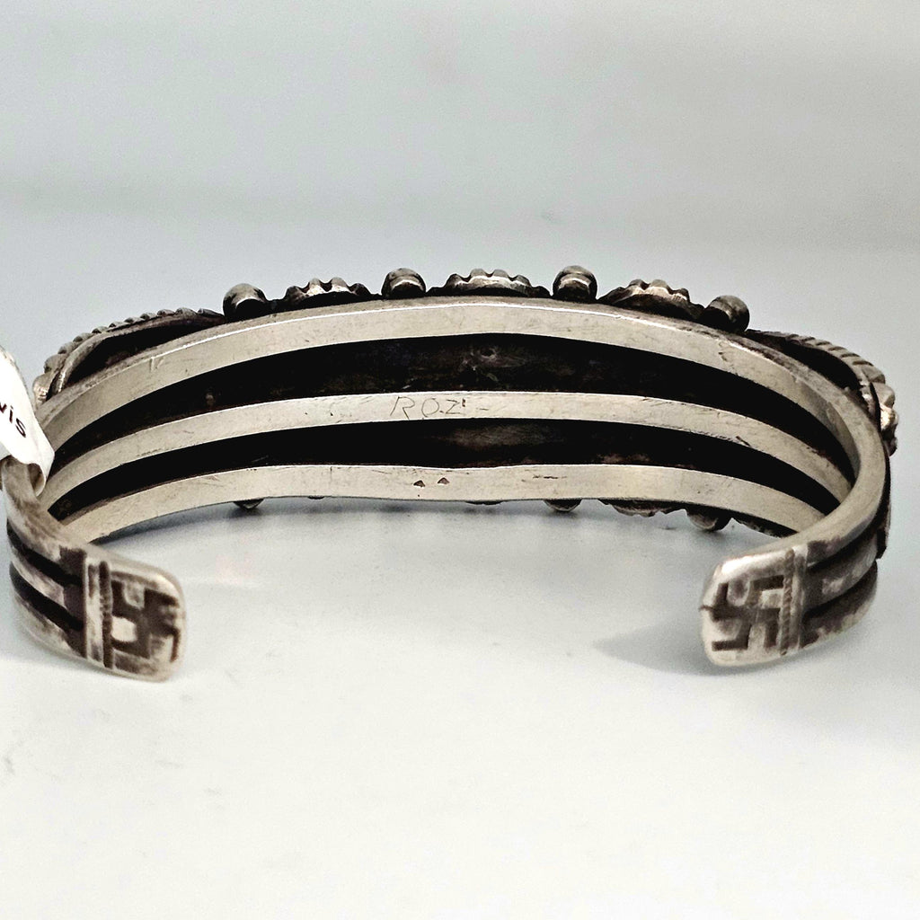 Ingot Greg Lewis Silver and Turquoise Native Cuff Bracelet Old Pawn Coin Silver. 7" wrist. JB 972