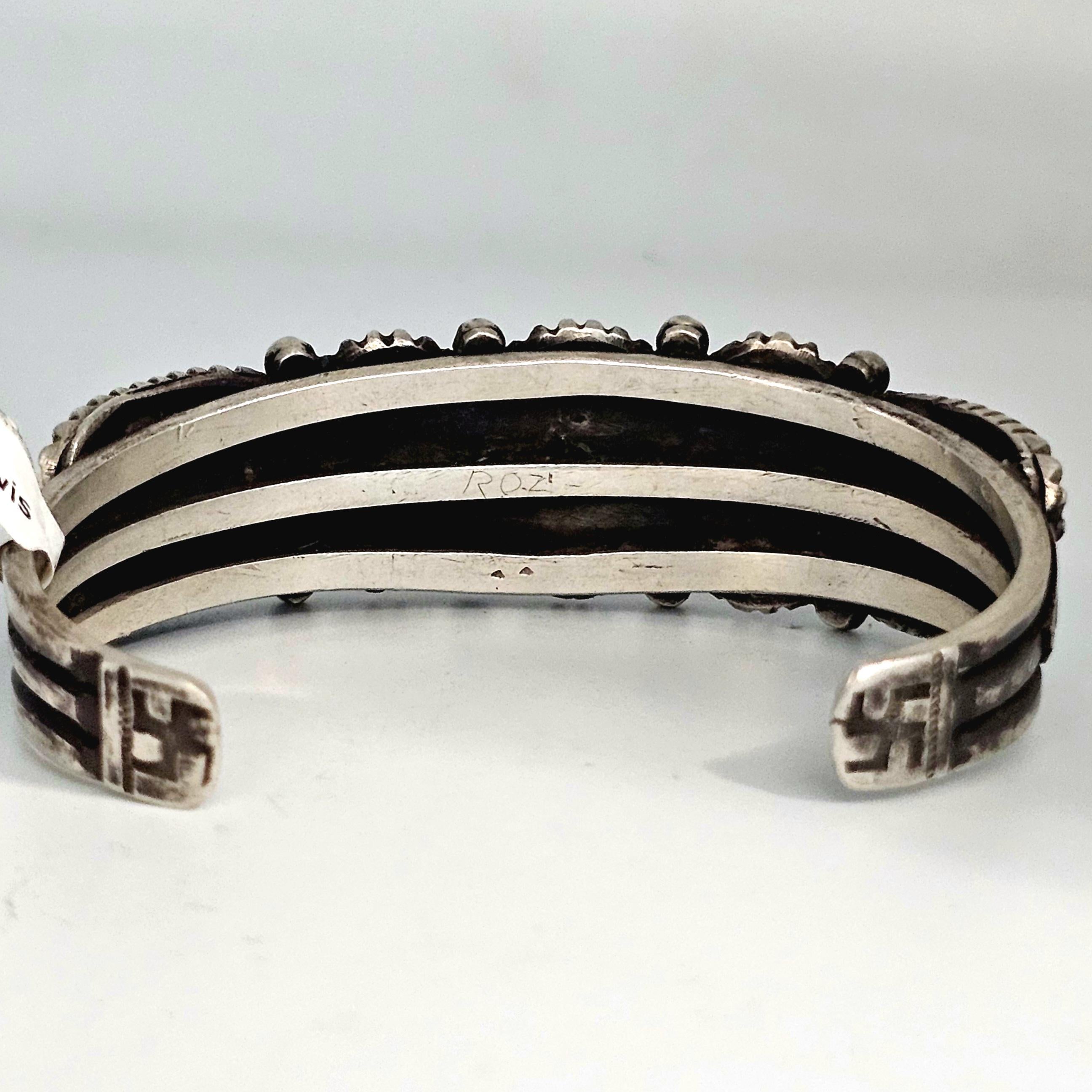 Ingot Greg Lewis Silver and Turquoise Native Cuff Bracelet Old Pawn Coin Silver. 7" wrist. JB 972