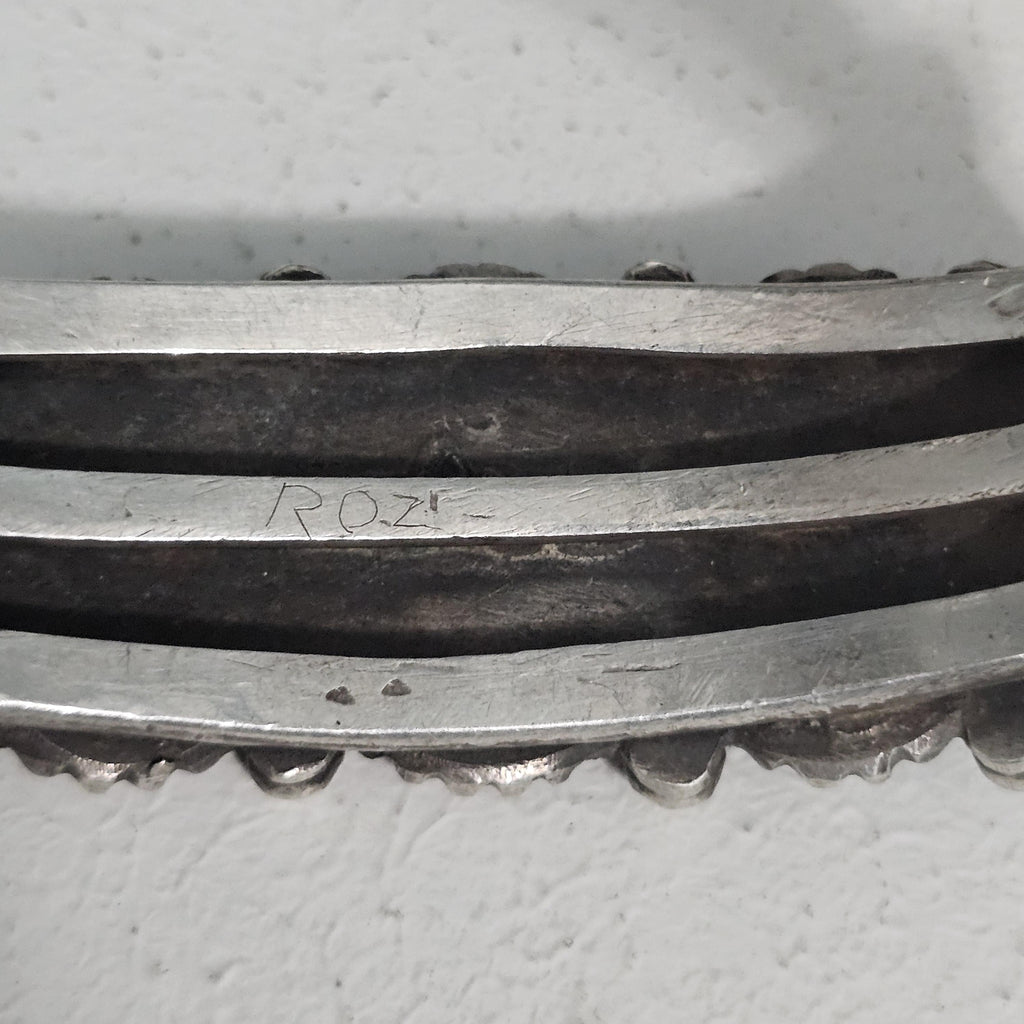 Ingot Greg Lewis Silver and Turquoise Native Cuff Bracelet Old Pawn Coin Silver. 7" wrist. JB 972