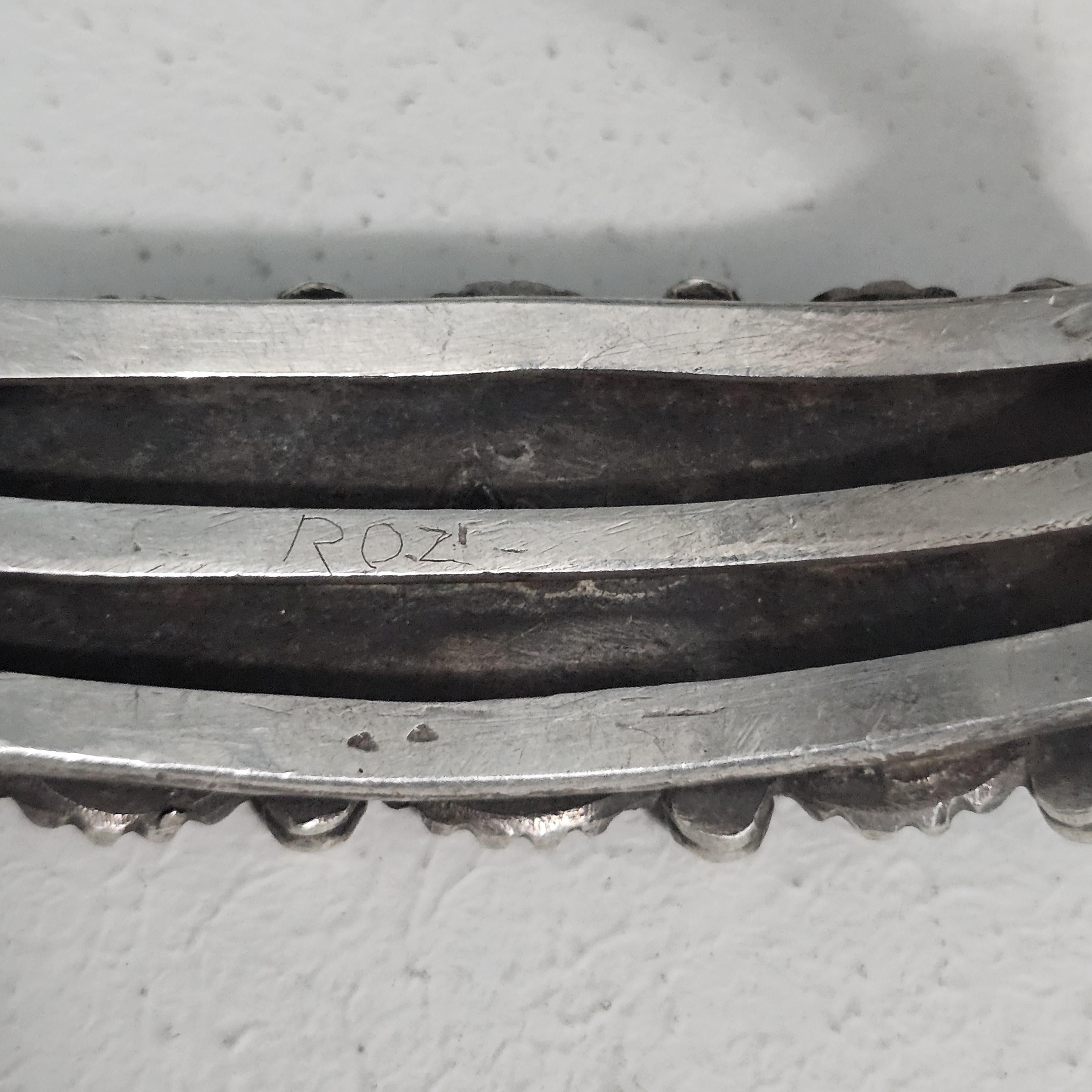 Ingot Greg Lewis Silver and Turquoise Native Cuff Bracelet Old Pawn Coin Silver. 7" wrist. JB 972